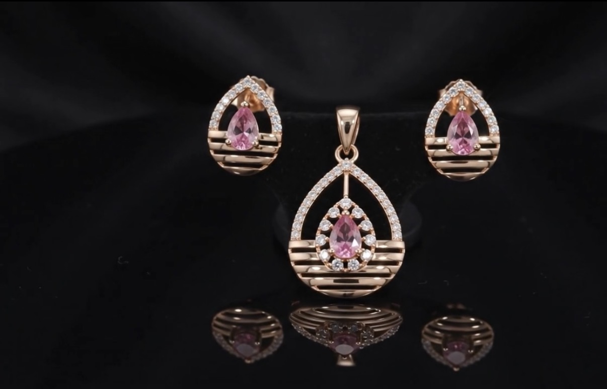 Pink Stone Teardrop Set